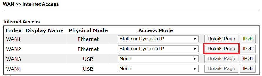 a screenshot of DrayOS WAN Internet Access List